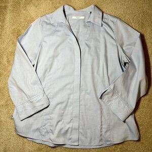 Foxcroft Taylor No Iron Pinpoint 3/4 Sleeve Shirt, light Blue, Sz 18, EUC